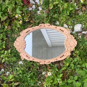 Elegant Tan Wall Mirror with Textured Frame